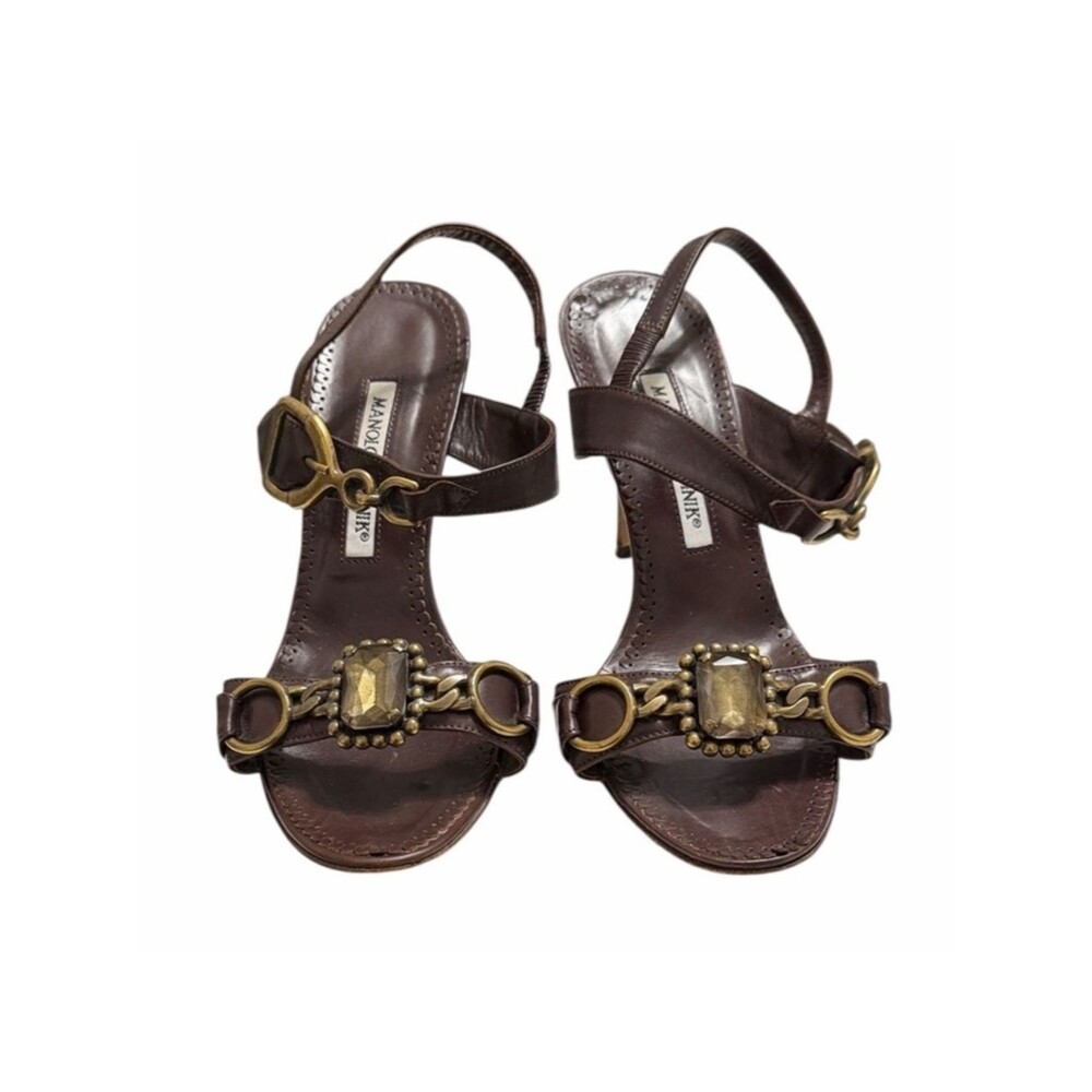 Manolo Blahnik Dark Brown Sandals with Gold Details Size 36.5